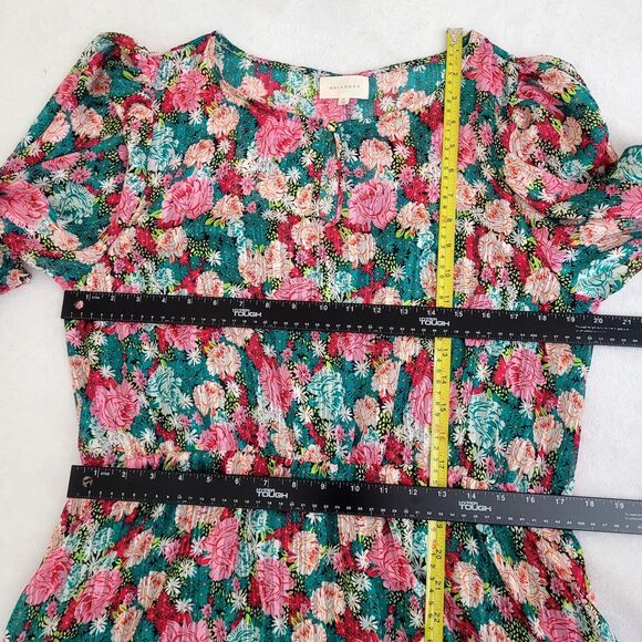 Melloday Pink Teal‎ Floral Puff Sleeve Plissé Easter Bloomcore Minidress Size XL - Picture 6 of 8